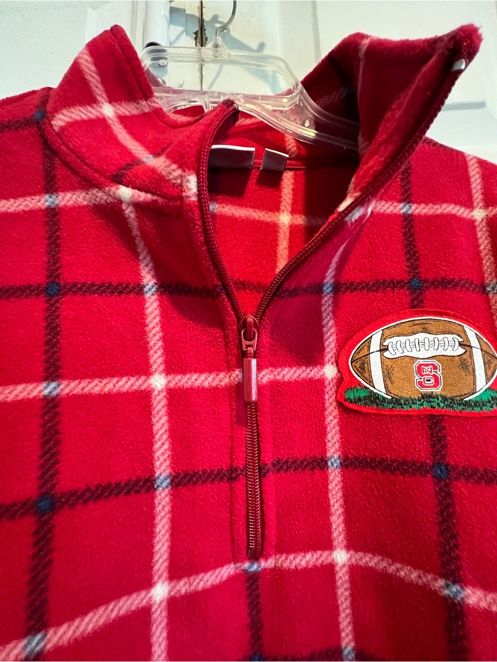 Upcycled❤️NC State Wolfpack Red Plaid Quarter-Zip, Fleece / Sweatshirt- Sweater